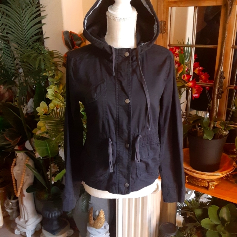 ROXY, Cotton Hooded Cinch Waist Jacket, Size Small